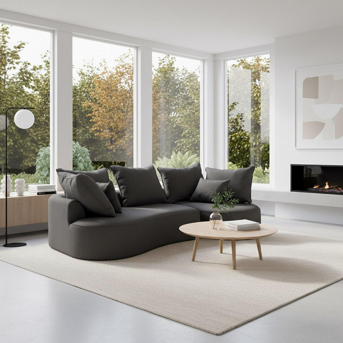 SOFA Tirano Samt Dunkelgrau mit Ottomane rechts - Dunkelgrau, Textil (300/102cm) - Juskys