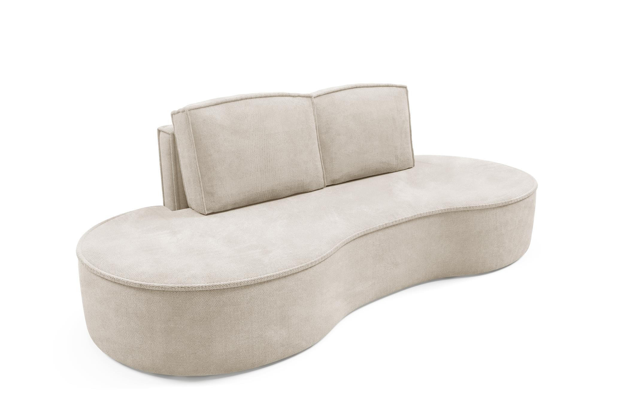 SOFA Flow Hellbeige, mit Kissen in Curio Stoff - Beige/Creme, Holzwerkstoff (234/88/101cm) - Bettso