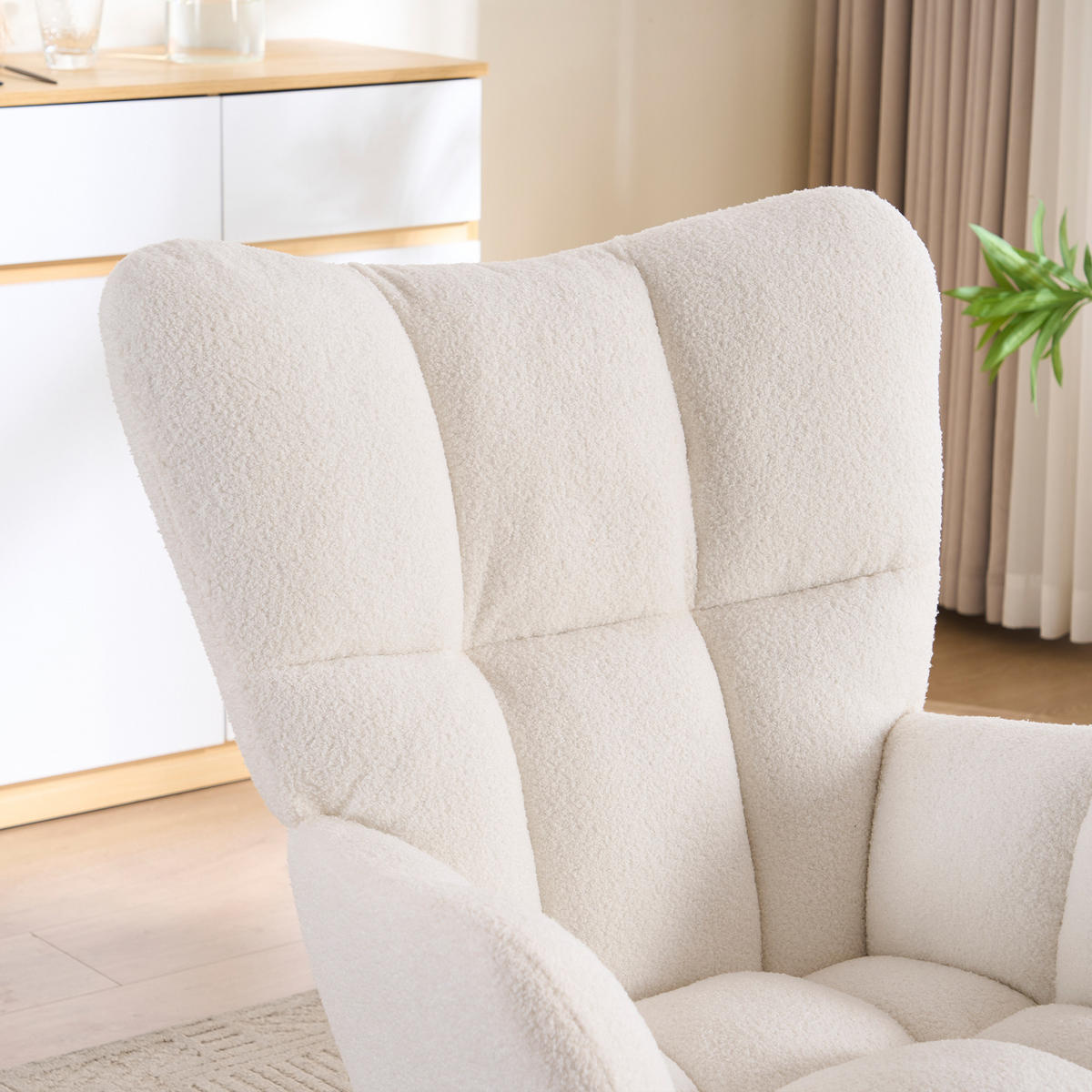 SCHAUKELSTUHL 73/92/94 cm Weiß mit Massivholzrahmen für Wohnzimmer Schlafzimmer Balkon - Weiß, Textil (92/94/73cm) - OKWISH