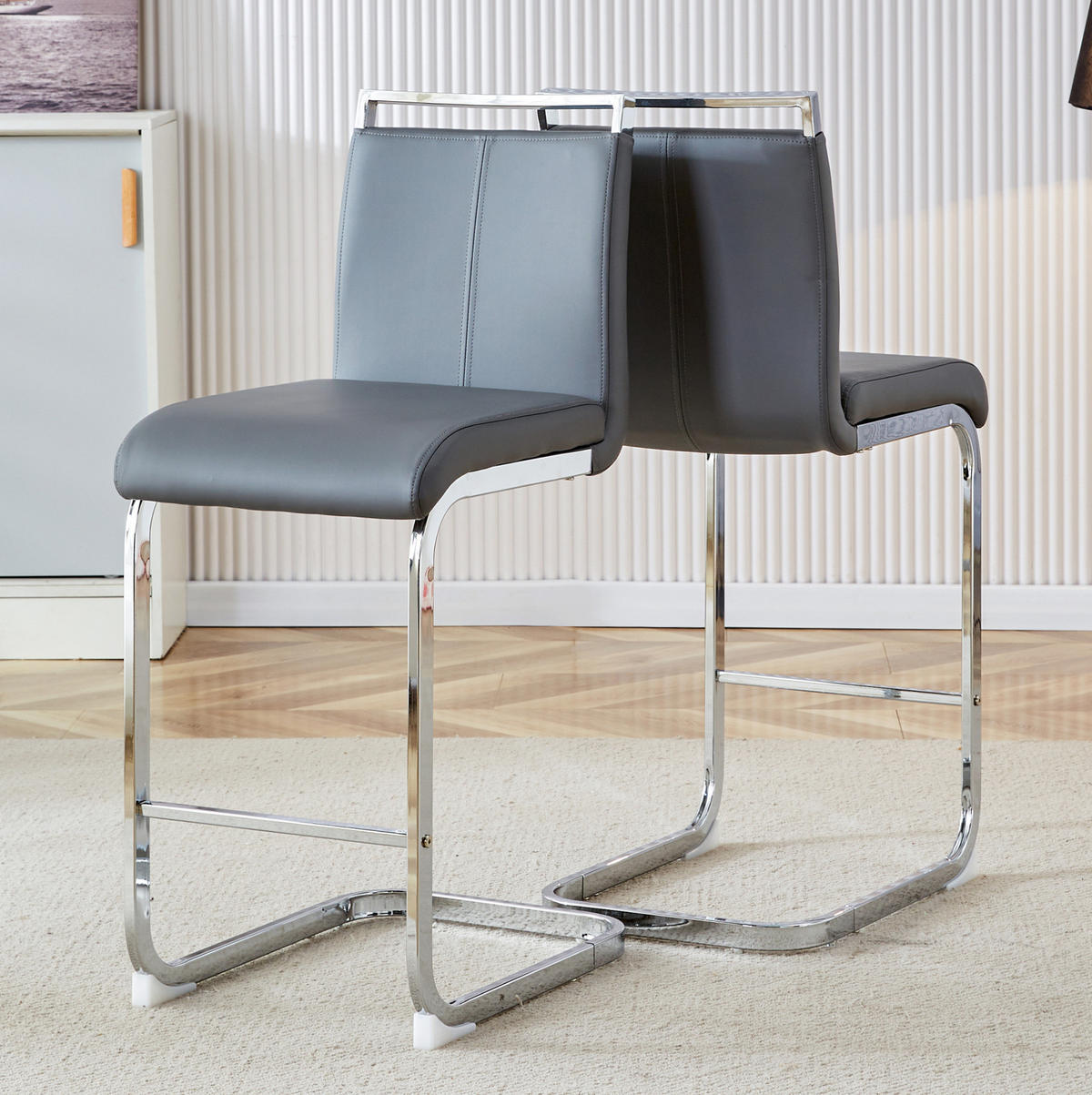 BARHOCKER 2er-Set 96,5 cm PU-Leder Dunkelgrau/Silber - Dunkelgrau, Metall (46.5/96.5/38.9cm) - Meubliv