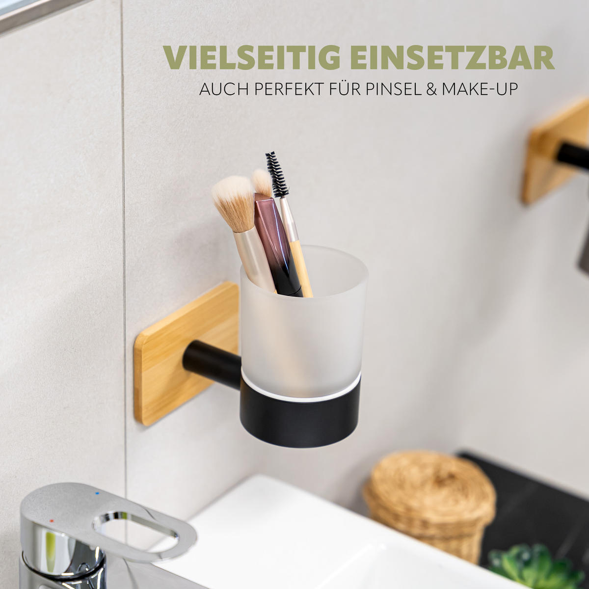 BECHERHALTER PIAZZA BLACK TAPE BAMBUS, Edelstahl, Bambus, schwarz - Schwarz, Metall (9/11/12cm) - bremermann