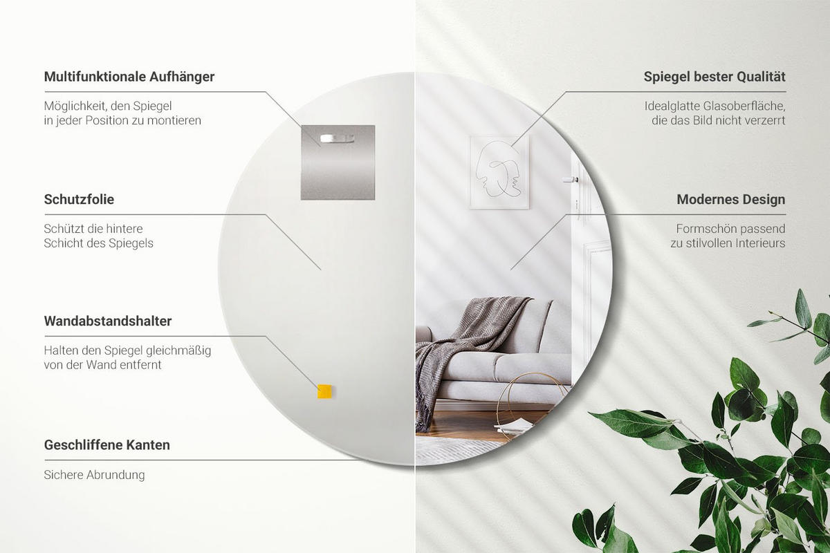 SPIEGEL Ø 100 cm rund - Transparent, Glas (100/100/0.4cm) - ArtPrintCave