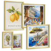 BILDER SET 5er Set - 50x50 cm & 20x30 cm & 40x60 cm Goldrahmen - Charmante Straßen mit Pflanzen - Goldfarben, Kunststoff (40/60cm) - TULUP