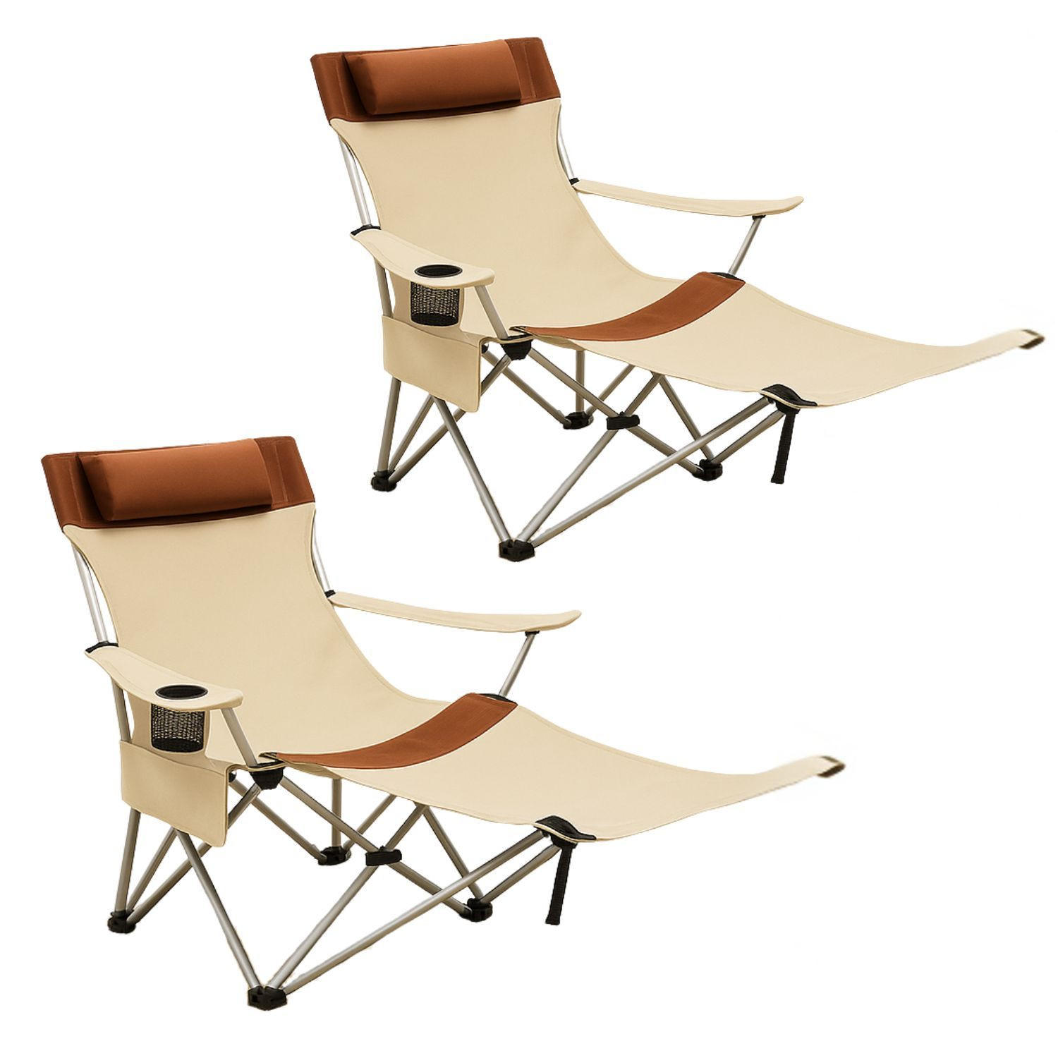GARTEN LIEGESTUHL 2er Set klappbar in Beige - Beige, Metall (53/88/156cm) - Coemo