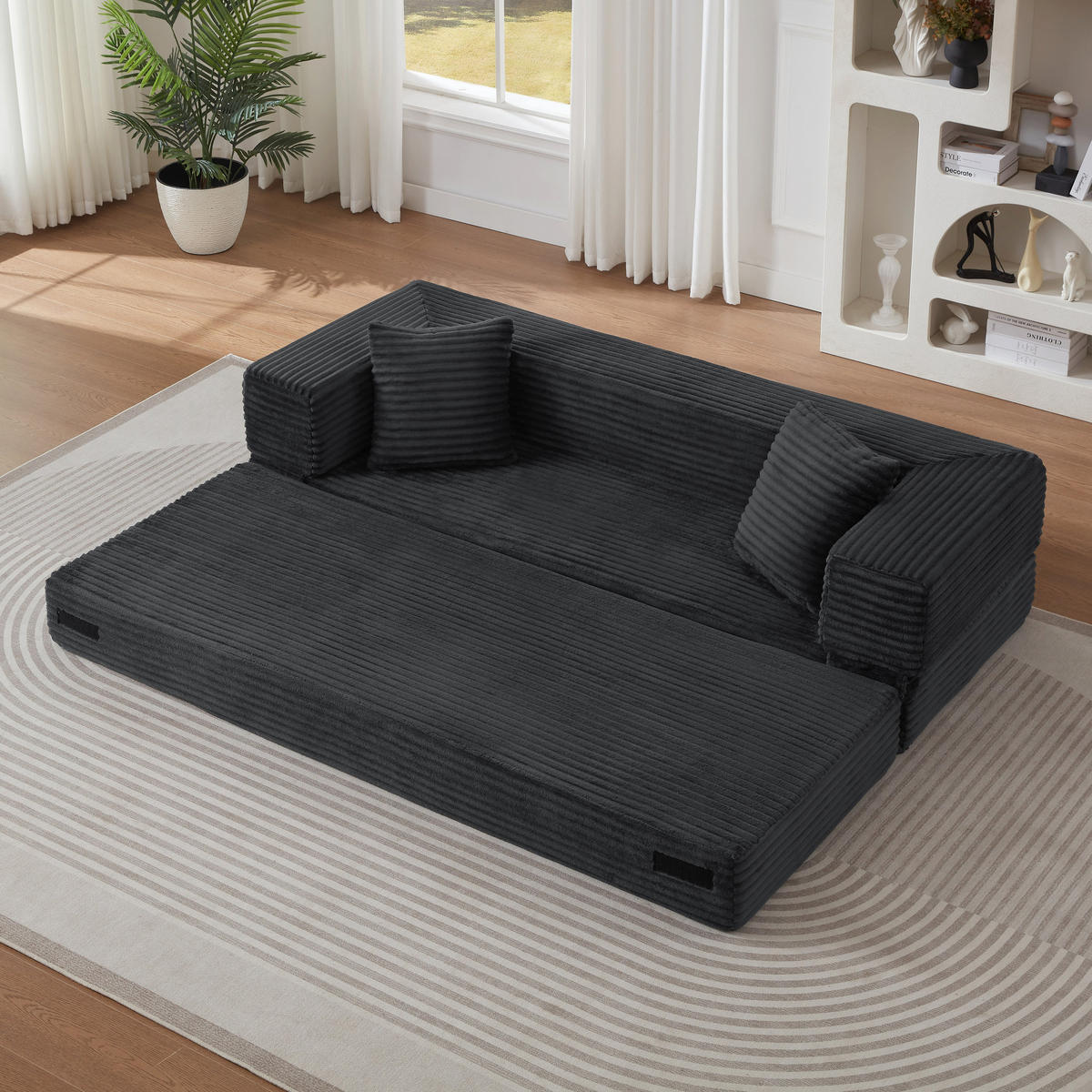 SCHLAFSOFA aus Cord in Dunkelgrau 2-lagiges Design & zum Doppelbett ausklappbar - Dunkelgrau, Textil (89/59/195cm) - Urban Meuble