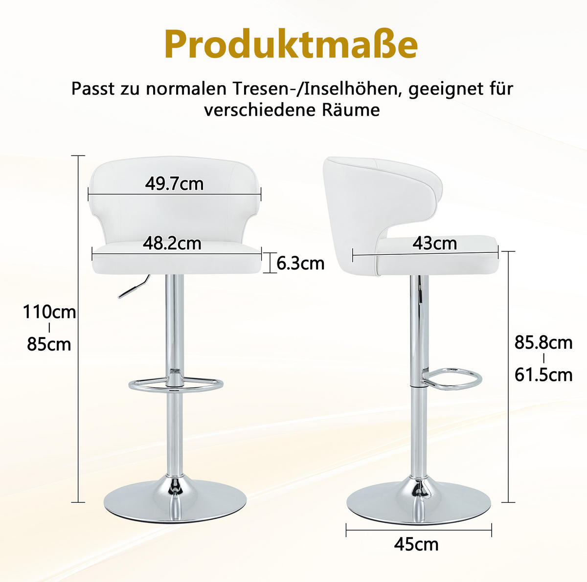 2ER-SET BARHOCKER mit Lehne höhenverstellbar, drehbar, Weiß - Weiß, Metall (45/110/49.7cm) - Meubliv