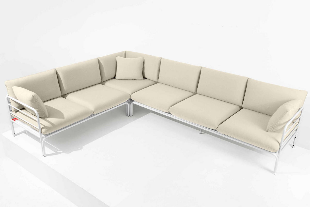 GARTENECKSOFA RAMBE 5-Sitzer mit Kissen, Weiß/Cremeweiß - Creme/Weiß, Textil/Metall (304/80/229cm) - KONSIMO®
