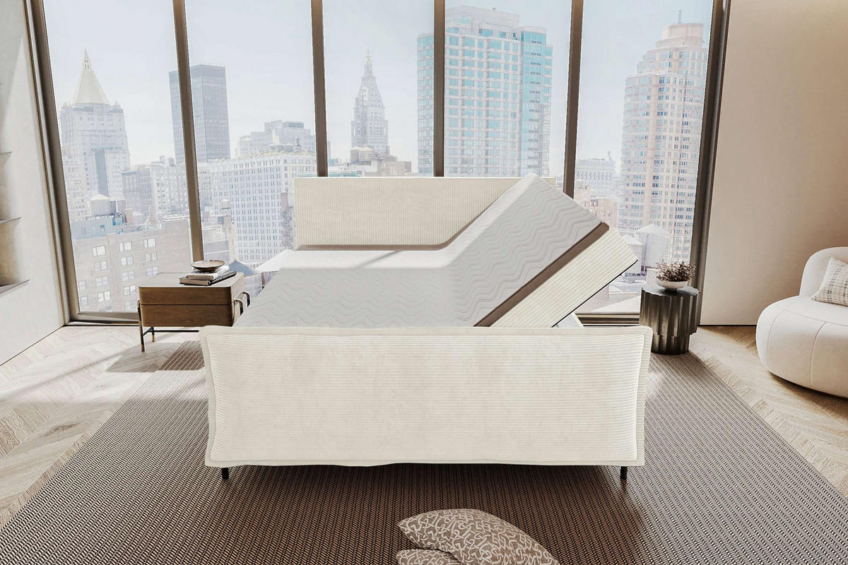 BOXSPRINGBETT VERO PLUS Cordstoff Creme 140/200 cm - Creme/Schwarz, Holzwerkstoff/Textil (140/200cm) - 99rooms