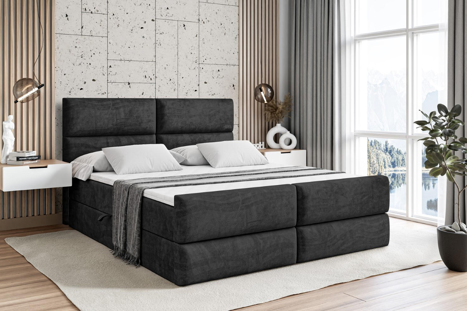 BOXBETT BOXI3-Z - 180x200 cm - H3 - Schwarz - Schwarz, Holzwerkstoff (180/200cm) - ALTDECOR