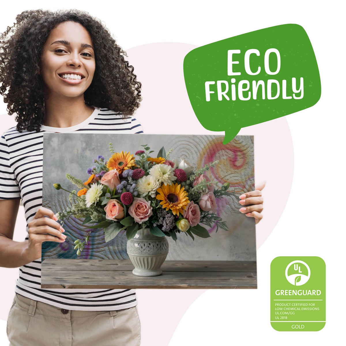 LEINWANDBILD für Wohnzimmer Blumenstrauß in Vase Ornamenten 70cm x 50cm - Blau/Beige, Textil (70/50cm) - Muralo