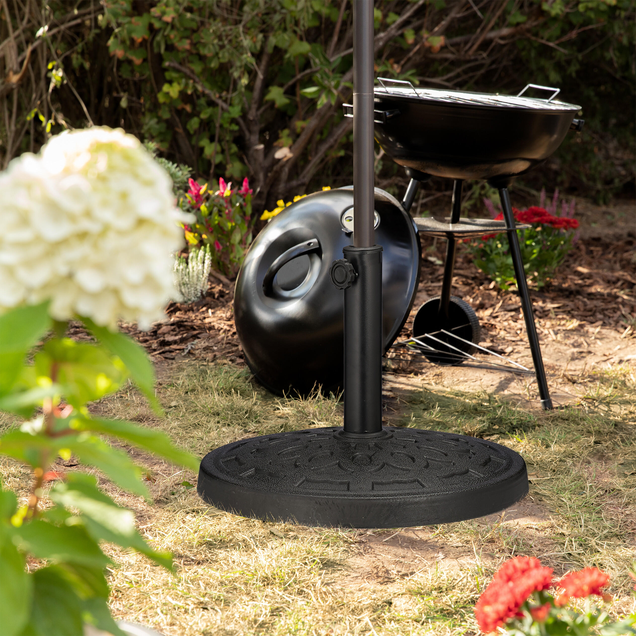 Thumbnail - Relaxdays Sonnenschirmständer, Schwarz, Kunststoff, Metall, Rund, 50x50 cm, Sonnen- & Sichtschutz, Sonnenschirmständer