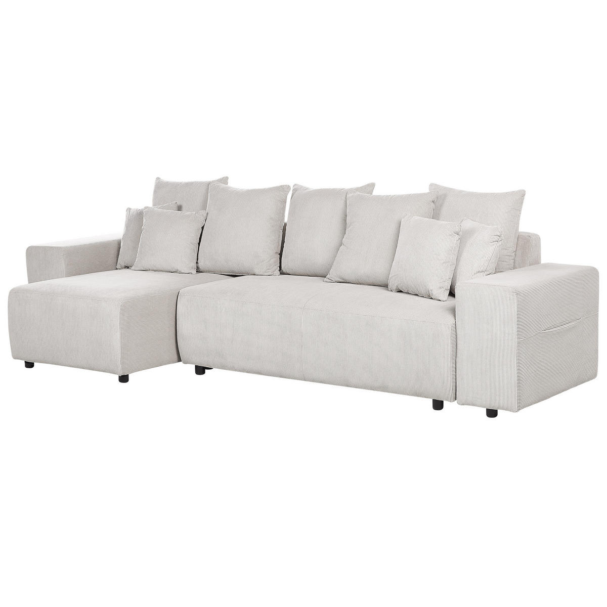 3-SITZER-ECKSOFA Cord hellbeige linksseitig mit Schlaffunktion Stauraum Luspa - Beige/Schwarz, Textil (294/130cm) - Beliani