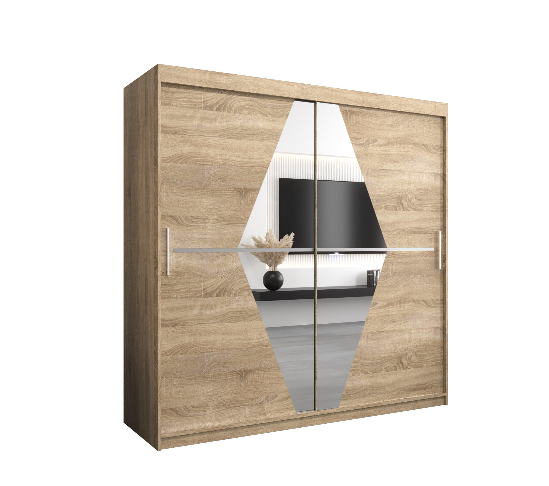 Möbel Kryspol Schwebetürenschrank Sonoma Eiche 200x200x62 cm