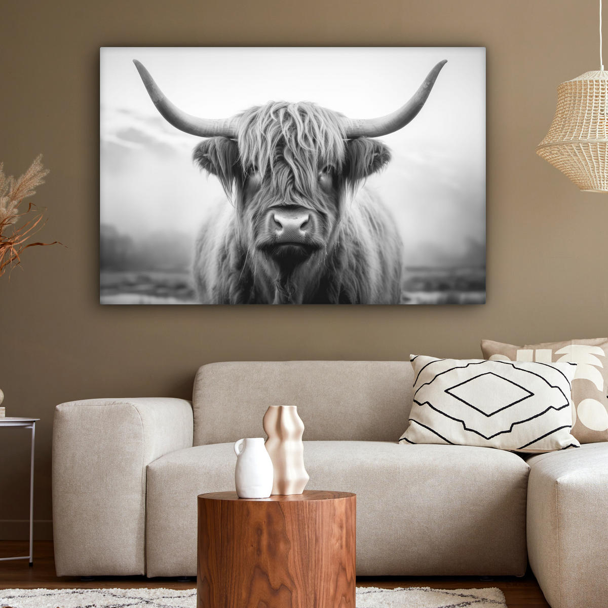 OBRAZ NA PLÁTNE Škótsky horal - hmla - čierna - biela 120x80 cm - sivá, textil (120/80cm) - MuchoWow