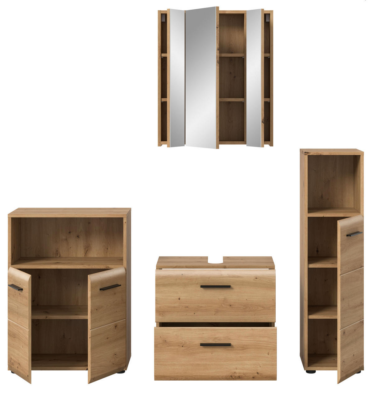 BADMÖBEL-SET 4-teilig in Artisan Eiche, Badkombination 180 x 185 cm, Cover - Schwarz/Eiche Artisan, Glas/Holzwerkstoff (180/185/30cm) - Inn.Furn