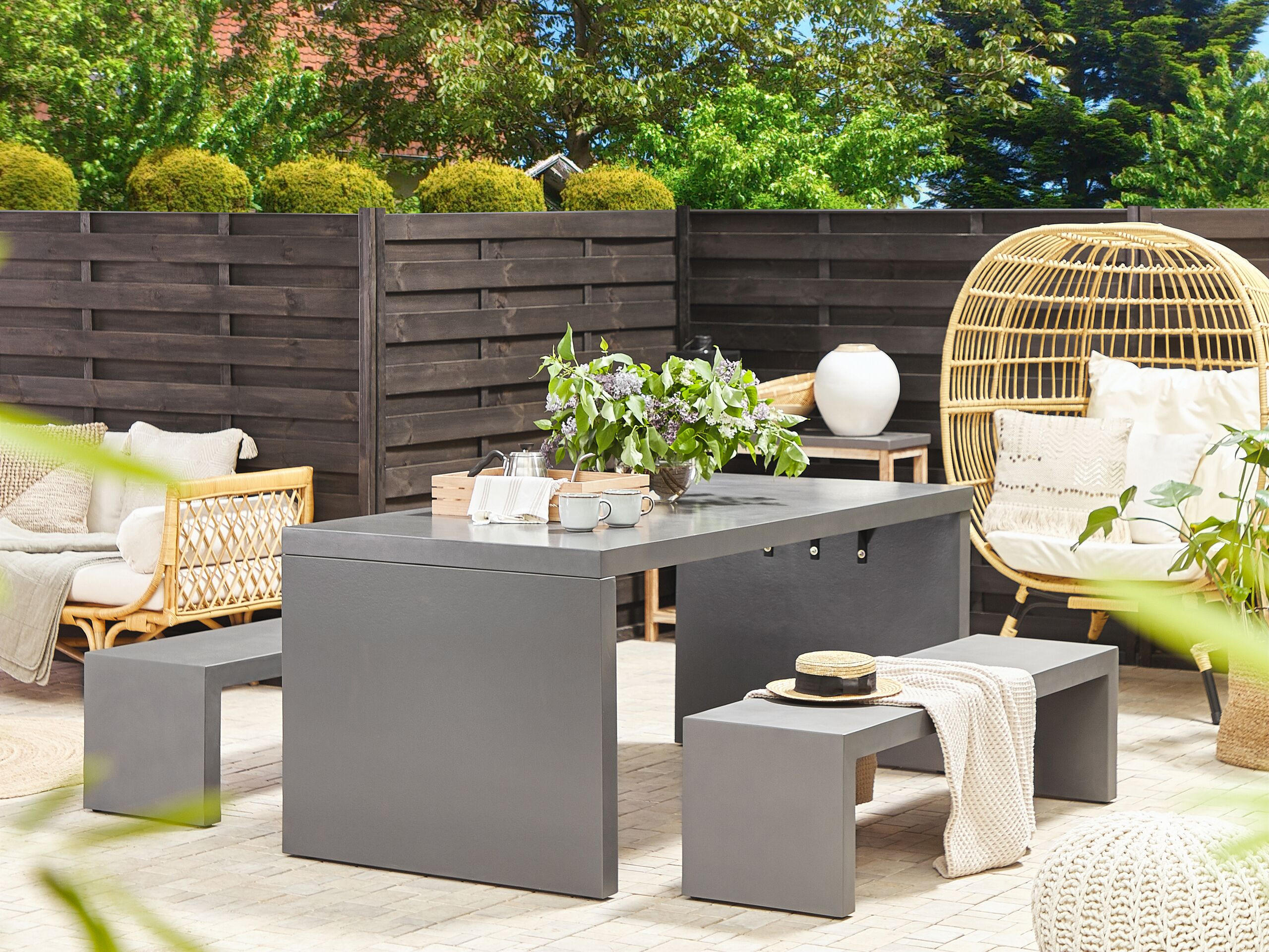 GARTENTISCH Beton grau U-Form 180/90 cm Taranto - Grau, Stein (90/108/78cm) - Beliani