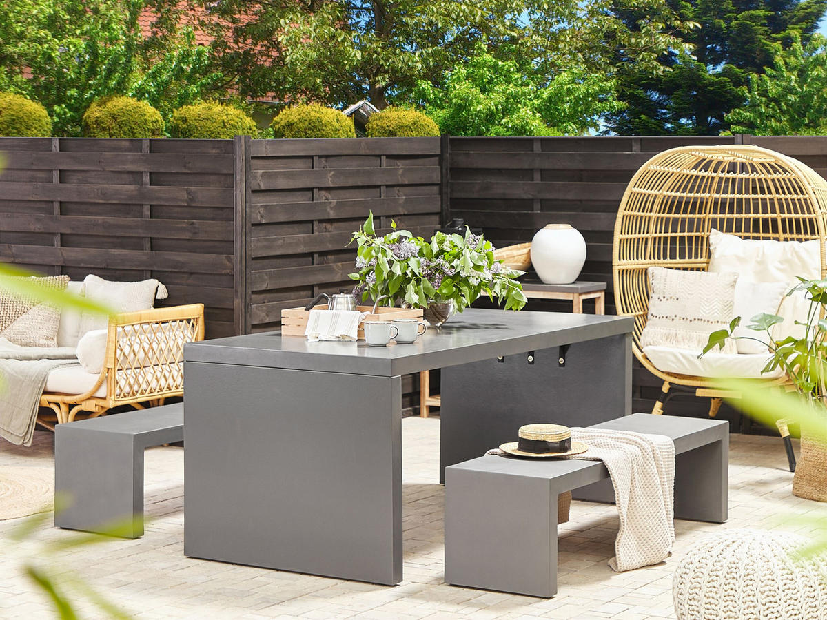 GARTENTISCH Beton grau U-Form 180/90 cm Taranto - Grau, Stein (90/108/78cm) - Beliani