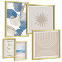 BILDER SET 5er Set - 50x50 cm & 20x30 cm & 40x60 cm Goldrahmen - Linien, Wellen, Pastellfarben, minimalistisch - Goldfarben, Kunststoff (40/60cm) - TULUP