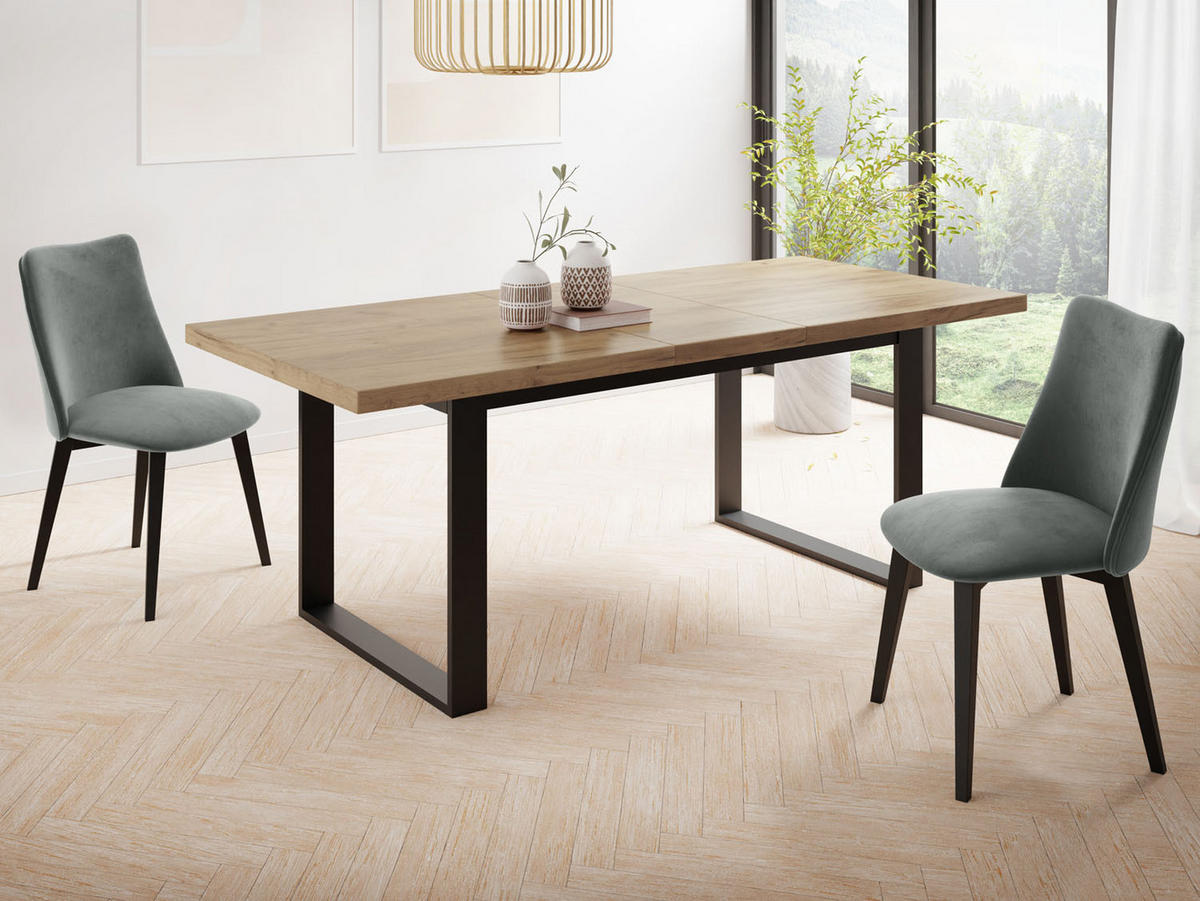 ESSTISCH Valentino rechteckig ausziehbar, Wotan Eiche 160/200/80/75 cm - Eiche Wotan/Schwarz, Holzwerkstoff/Metall (160/80/75cm) - WFL GROUP