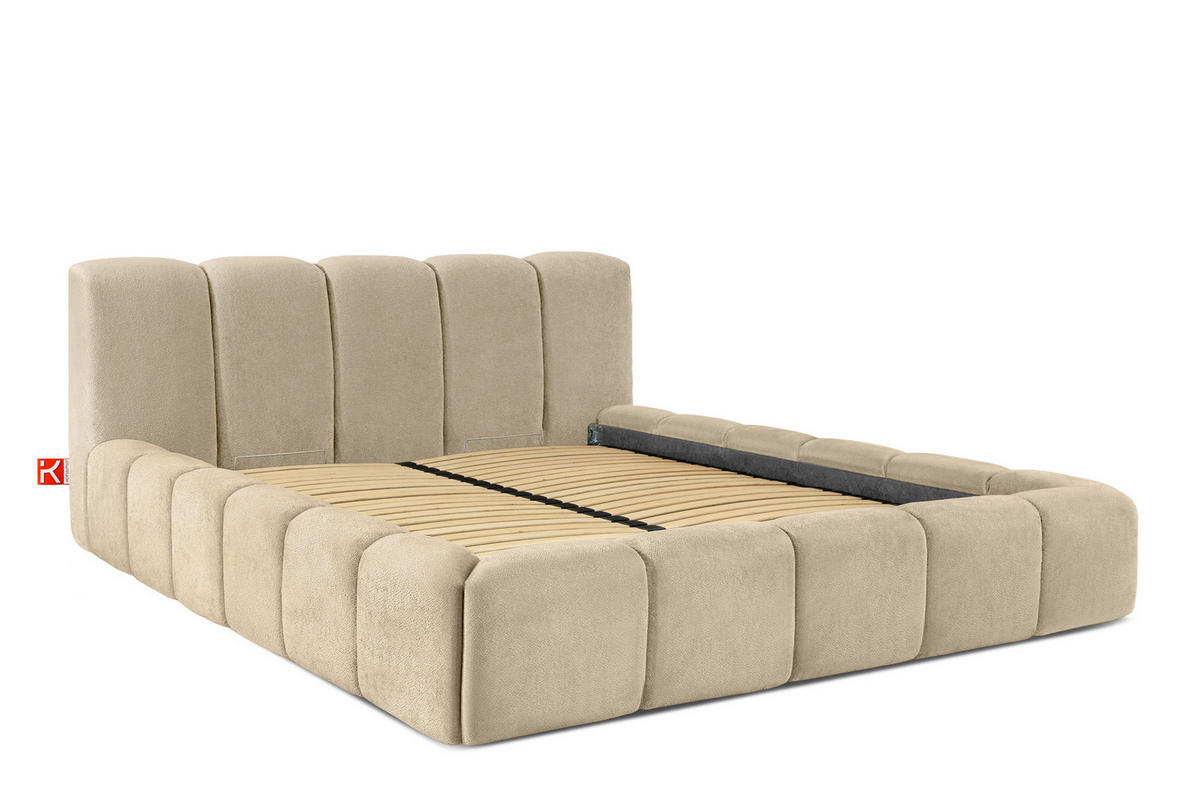 POLSTERBETT OLMIRA - Beige/Schwarz, Holz/Holzwerkstoff (182/203cm) - KONSIMO®