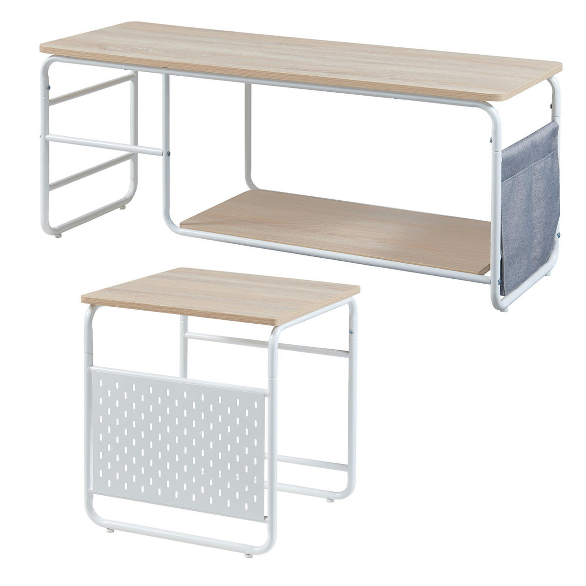 FERNSEHTISCH Dyrøy mit Beistelltisch - Eichefarben/Weiß, Metall (110/46.5/40cm) - [en.casa]