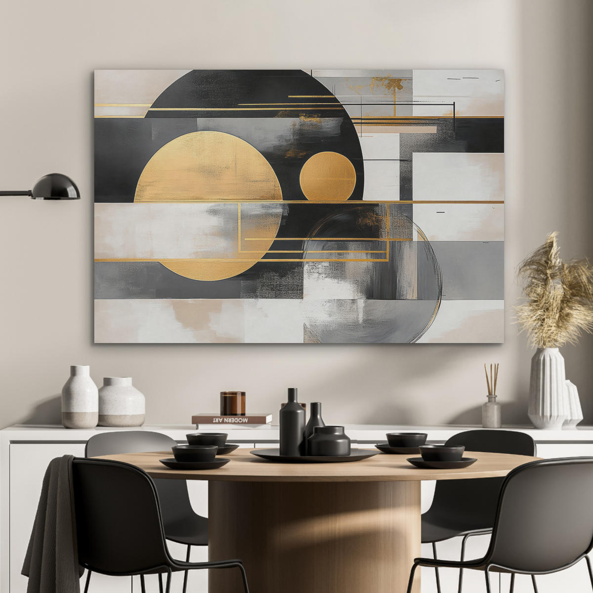 AKUSTIKBILD Abstrakt - Gold - Silber - Formen - Ästhetisch - Modern Akustikpaneele 90x60 cm - Goldfarben, Kunststoff (90/60/0.9cm) - MuchoWow