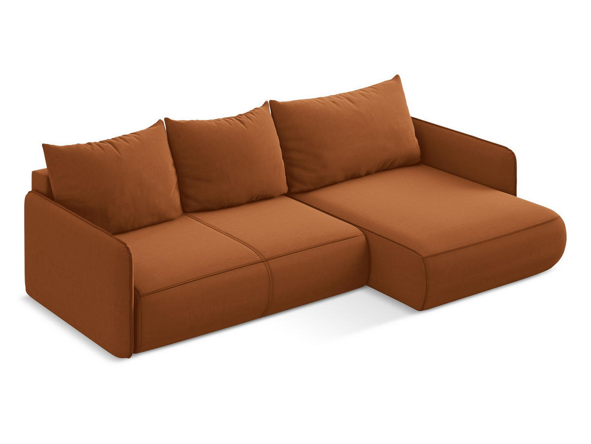 ECKSOFA mit Schlaffunktion Samt Stoff Orange - Terra cotta/Schwarz, Kunststoff/Textil (240/148cm) - Makamii