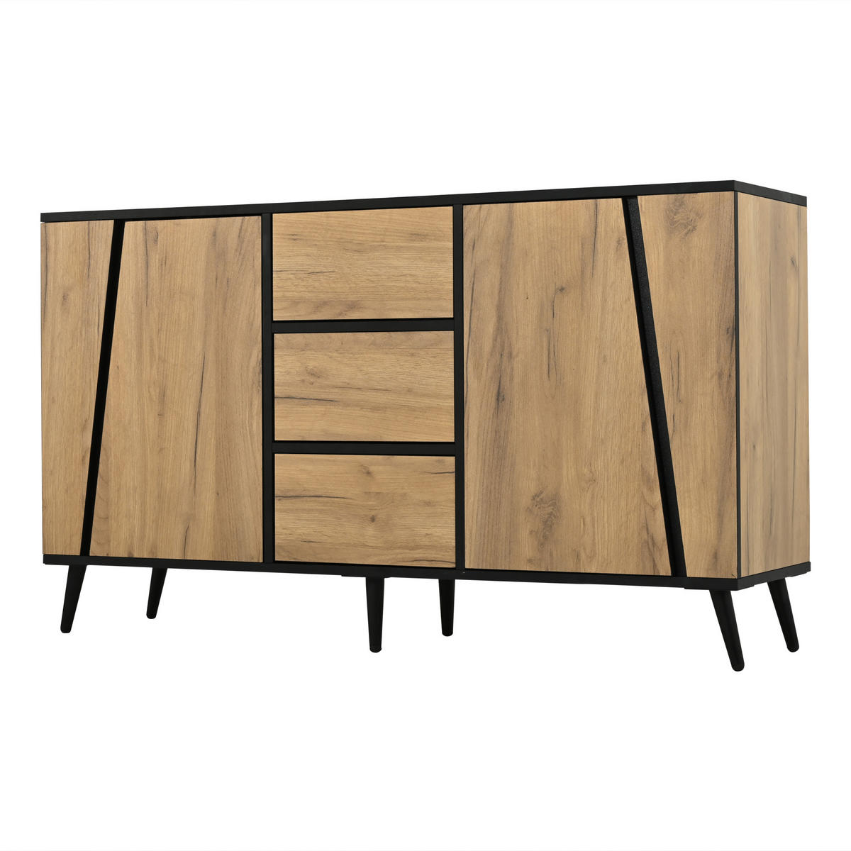 SIDEBOARD AUFBEWAHRUNGSSCHRANK Naturholz & Schwarz 2 Türen 3 Schubladen 120cm - Naturfarben, Holzwerkstoff (120/70/40cm) - Urban Meuble