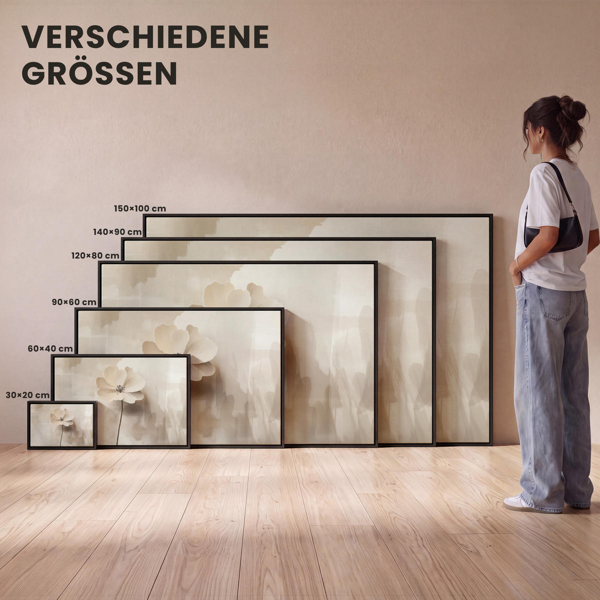 LEINWAND Bilder mit Rahmen - Blume - Beige - Farbe - Schatten - 30x20 - Creme, Textil (30/20cm) - MuchoWow