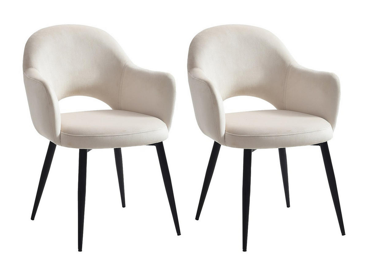 STUHL mit Armlehnen 2er-Set - Samt & schwarzes Metall - Beige - ALSEY - Beige, Textil (58/81/61cm) - Vente-Unique