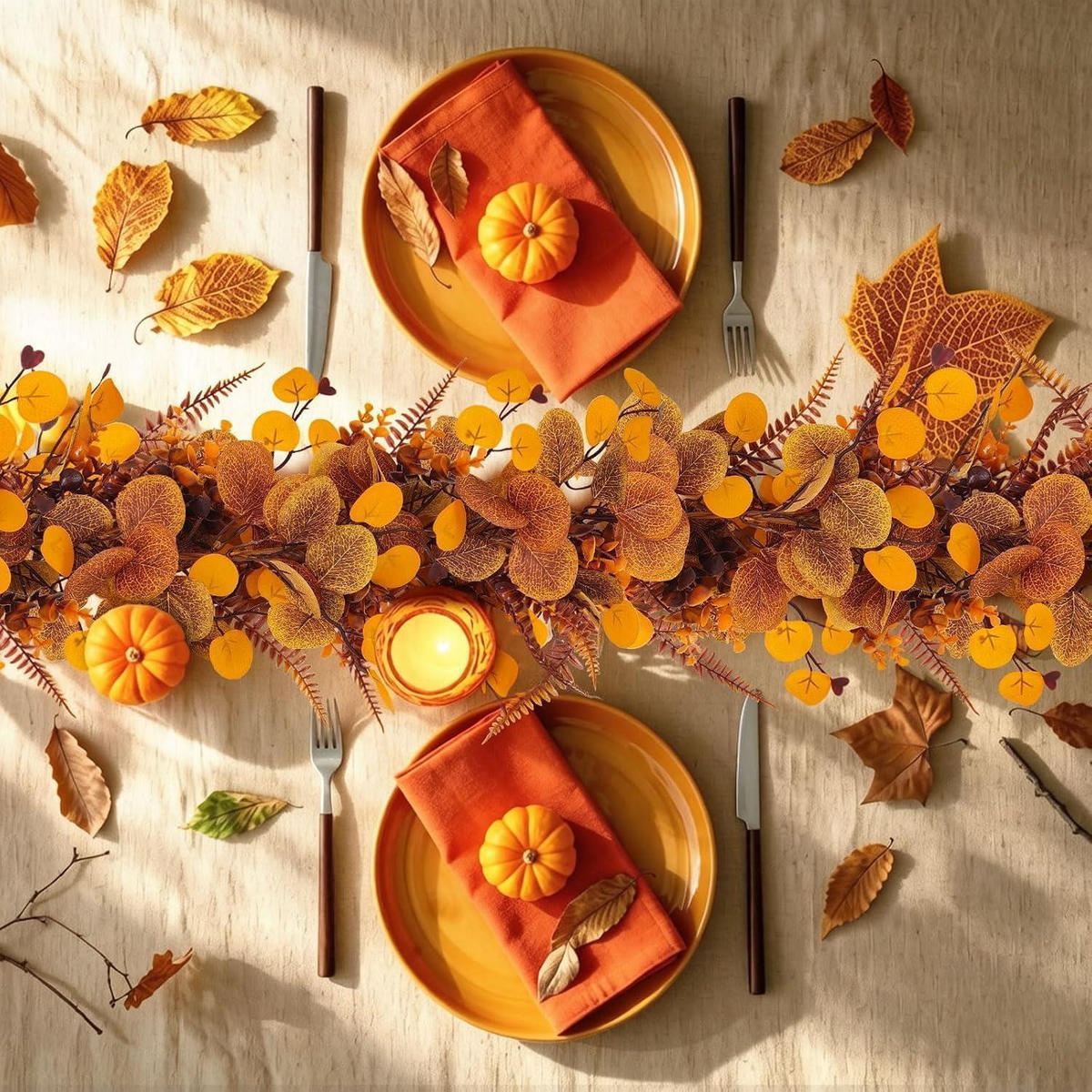 KÜNSTLICHE Eukalyptus Girlande 2er Set 180 cm Herbstfarben - Multicolor, Kunststoff (10cm)