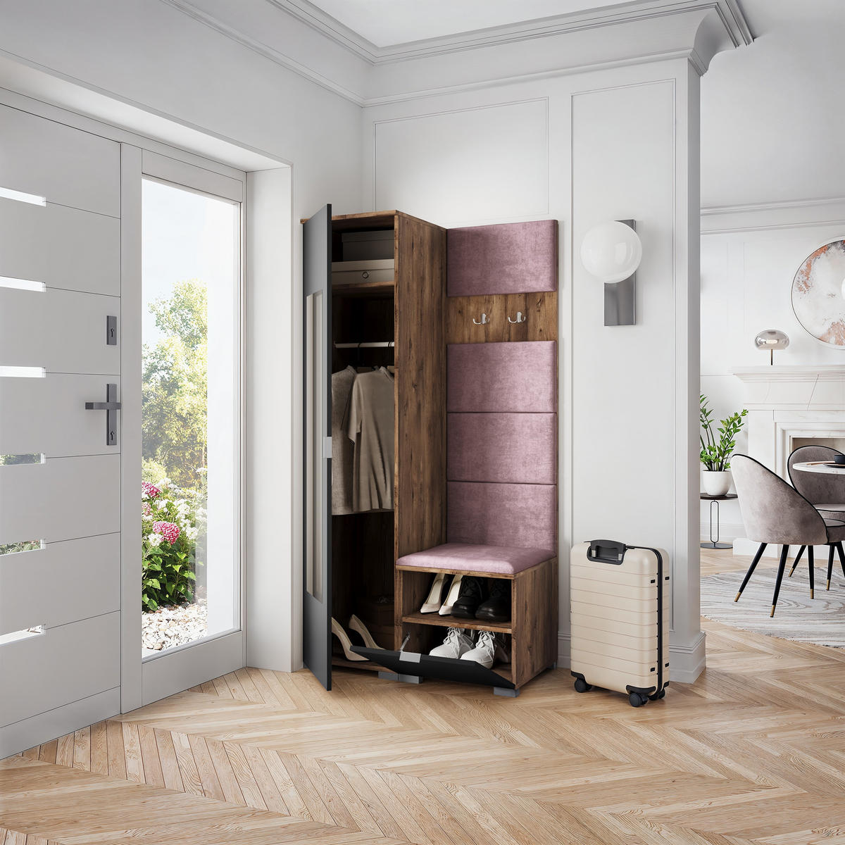 GARDEROBENSCHRANK VIRA 95/181/51 cm Modern Garderobe-Set Eiche Lefkas - Eichefarben/Lila, Holzwerkstoff (95/181/51cm) - MASSENO