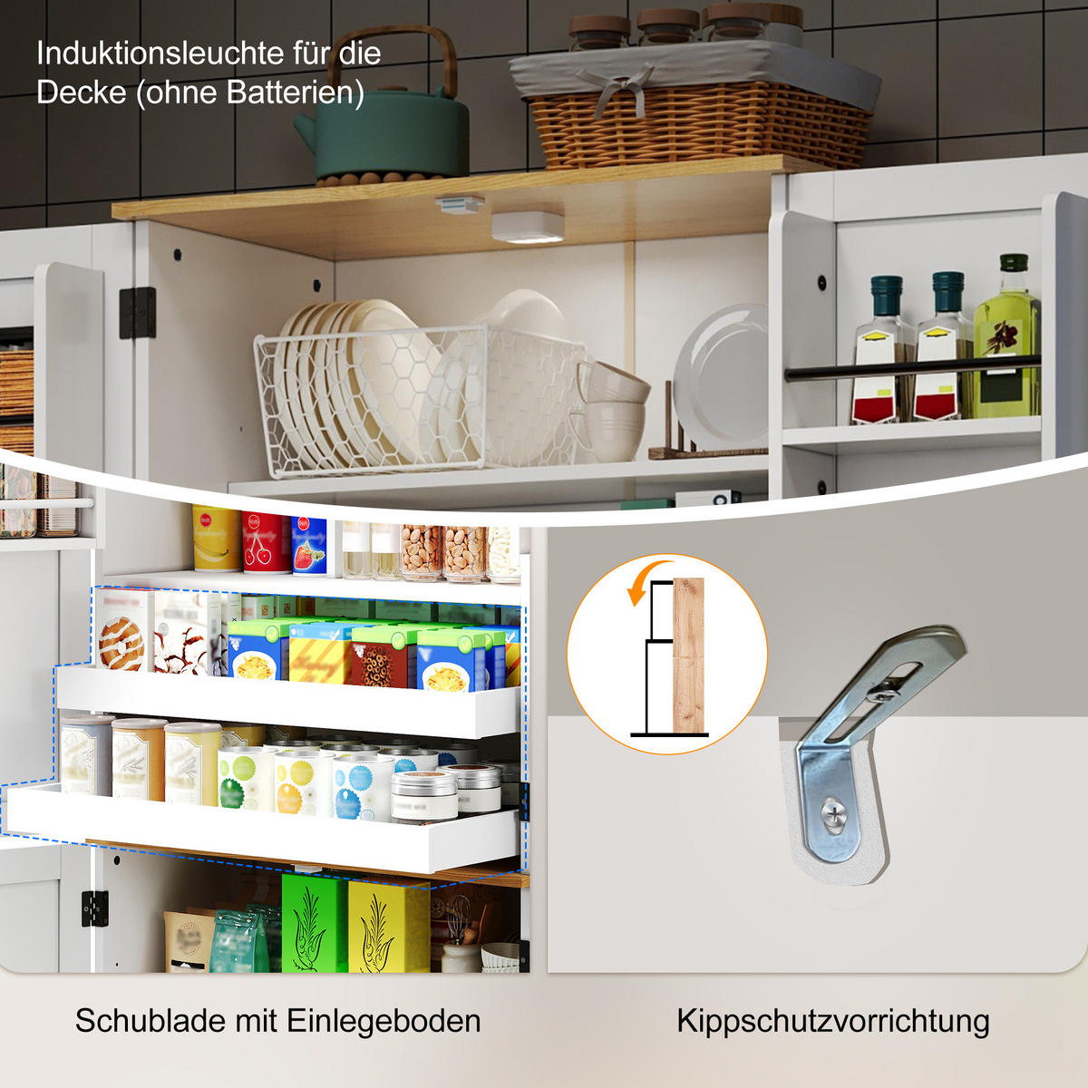 KÜCHENSCHRANK weiß aus MDF mit Bewegungsmelder-Licht 80 × 40 × 181 cm - Weiß, Holzwerkstoff (80/181/40cm) - Luhomfu