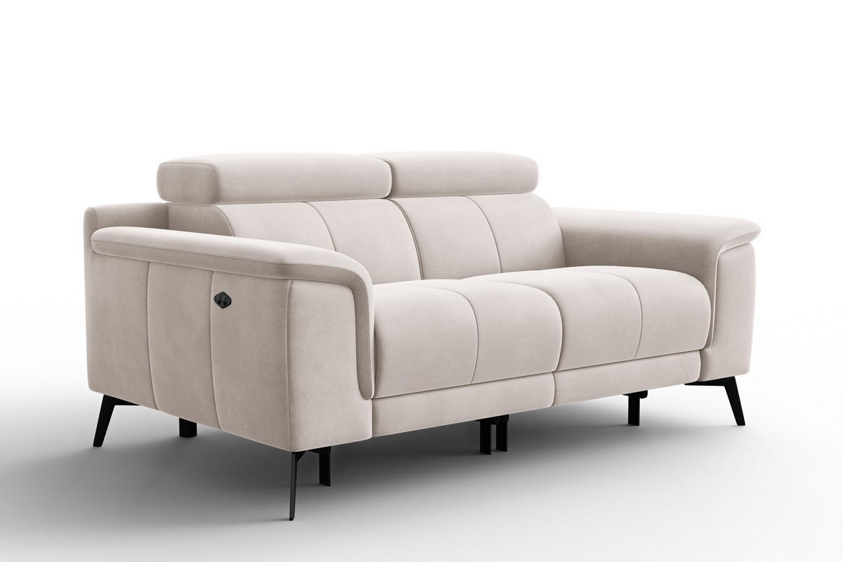 SOFA RELAX FIERO 2-Sitzer, Beiger Veloursstoff - Beige/Schwarz, Holz/Textil (170/82/103cm) - Courtois Laville