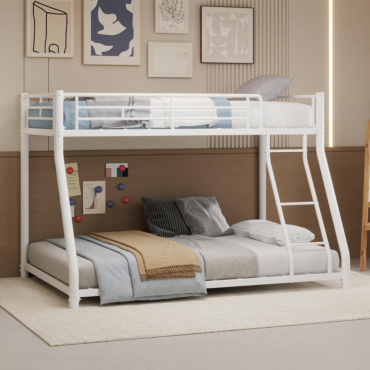 ETAGENBETT Metall Twin Full Leiter Geländer - Weiß, Metall - LEBENLANG