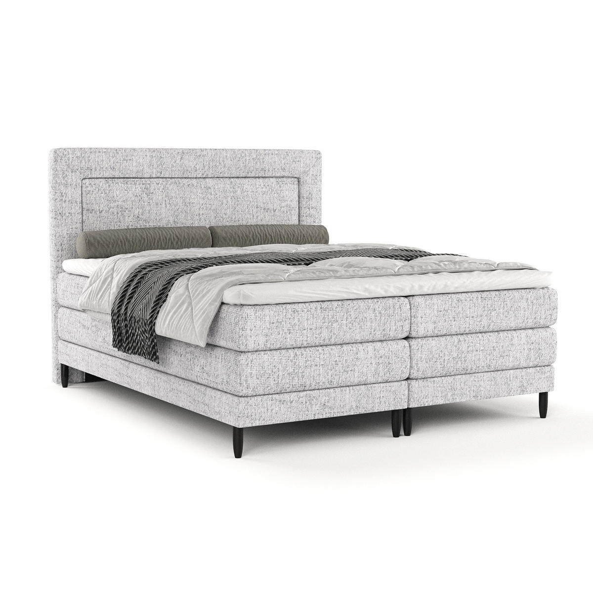 BOXSPRINGBETT Madame Hellgrau 180/200 cm mit Matratzen und Latex-Topper - Hellgrau/Schwarz, Holz/Holzwerkstoff (180/200cm) - Maison de Reve