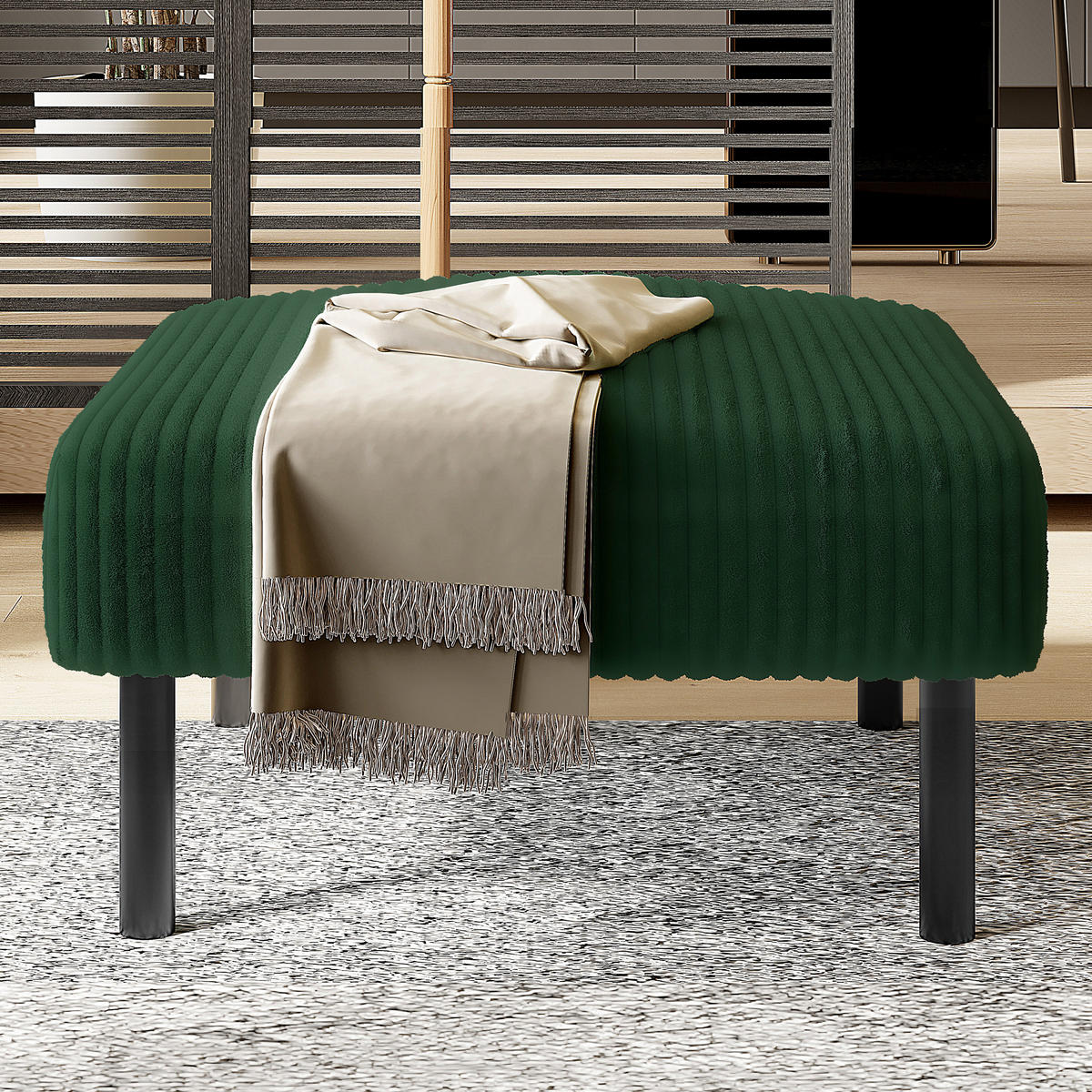 HOCKER Fußhocker Cord,Grün - Grün, Textil (56/39/51cm) - LVHOM