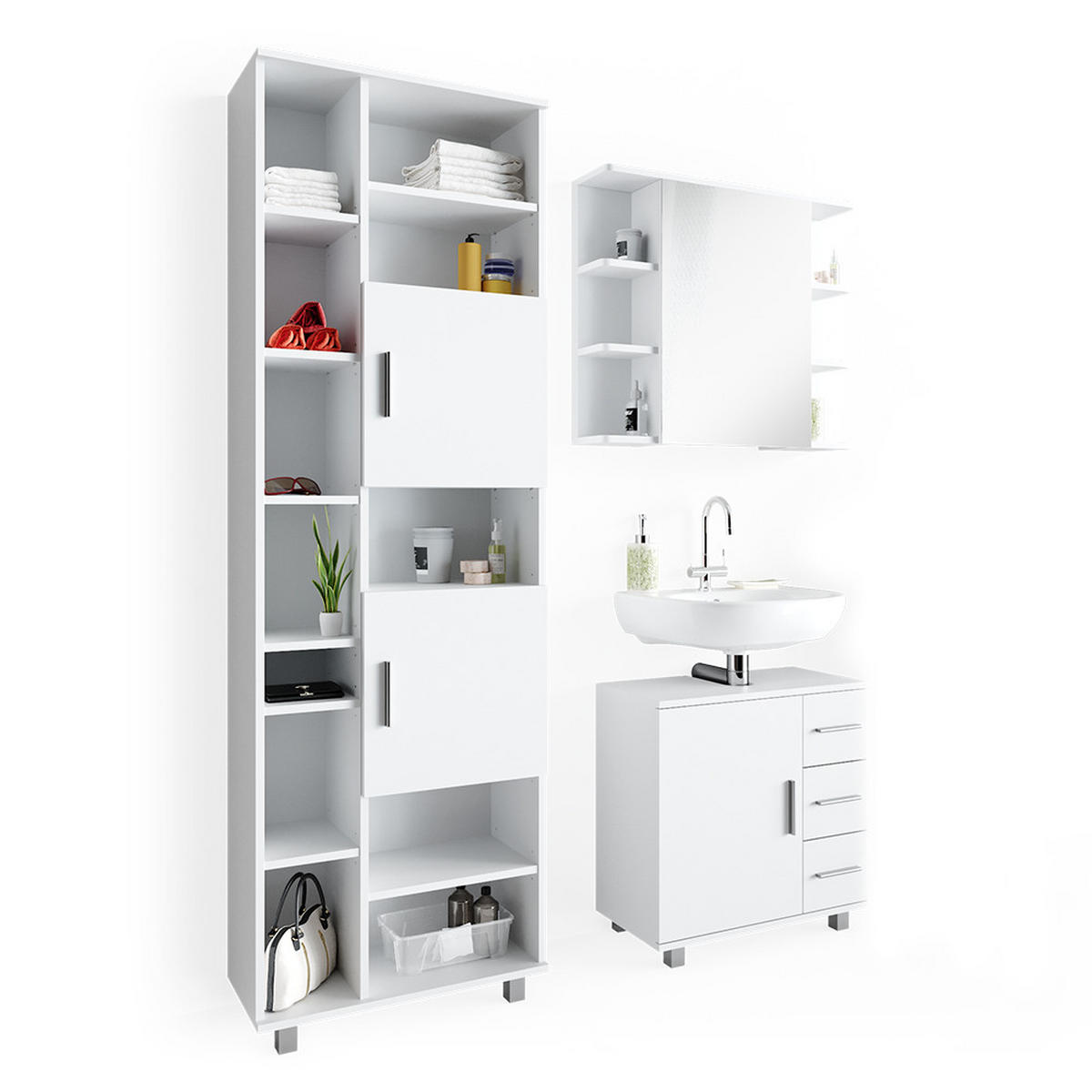 BADMÖBEL-SET Ilias Weiß 3 Teile, mit Unterschrank 60 cm - Weiß, Holzwerkstoff (60/60.8/33cm) - Vicco