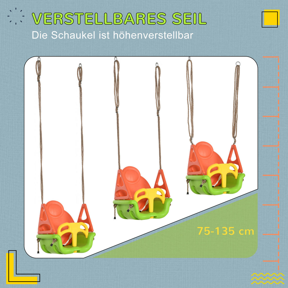 KINDERSCHAUKEL - Multicolor, Kunststoff (34/48cm) - Outsunny