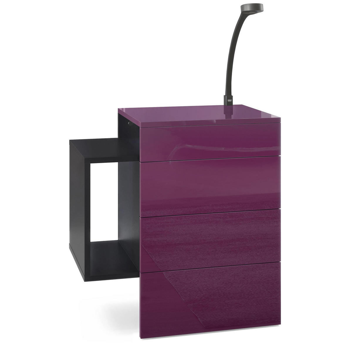 NACHTTISCH Queens Front in Brombeer Hochglanz - Brombeere, Holzwerkstoff (60/63/36cm) - Vladon