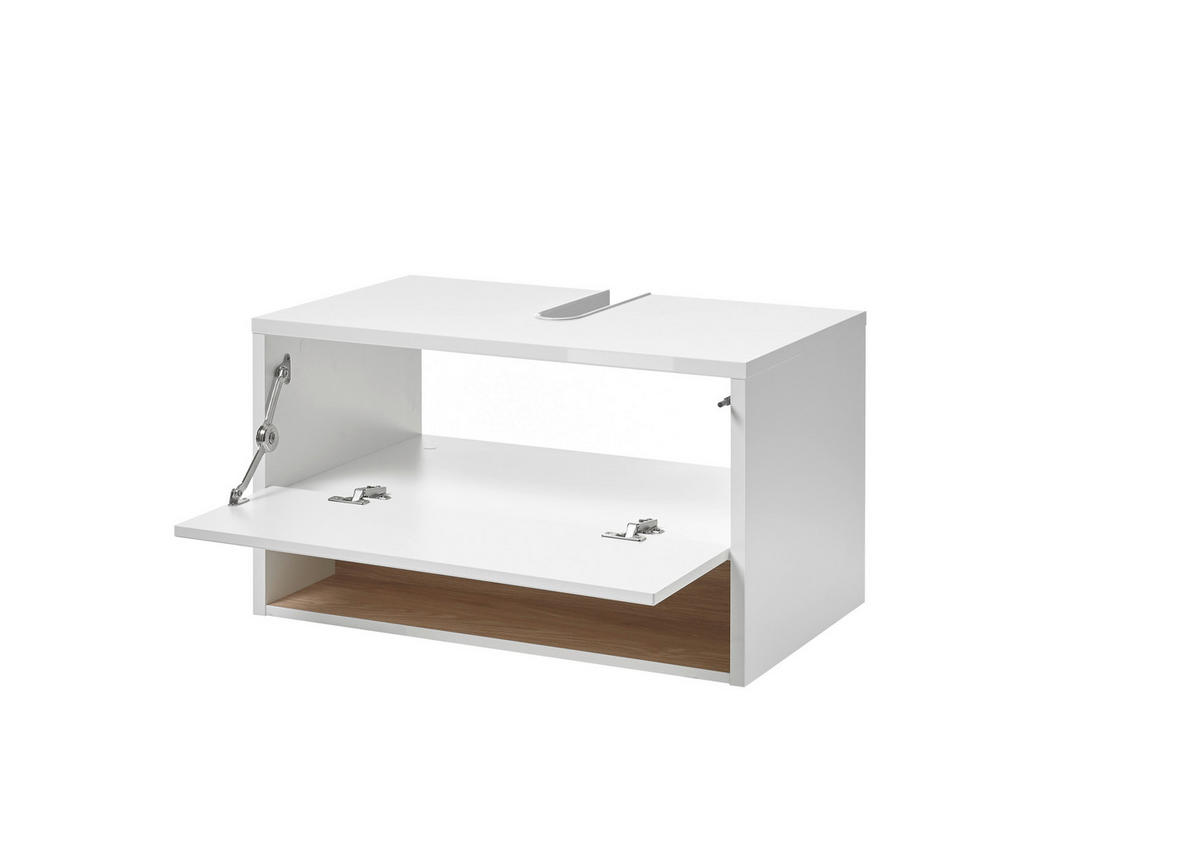 WASCHBECKENUNTERSCHRANK M20 Weiß Hochglanz & Eiche Dekor 80/44/46 cm breit - Weiß Hochglanz/Eichefarben, Holzwerkstoff (80/44/46cm) - Livojo