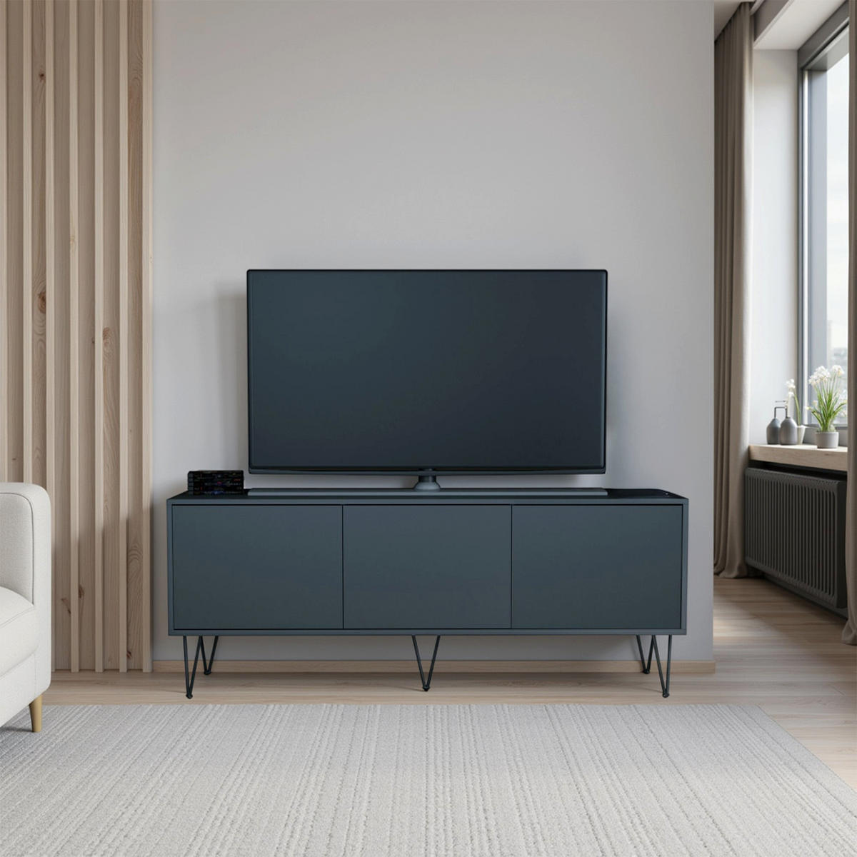 TV-BOARD Elisa, Lowboard mit Push-to-Open, Made in Germany, Moderner Fernsehschrank, Anthrazit matt (152,5 x 60,5 x 37 cm) - Anthrazit, Holzwerkstoff (152.5/60.5/37cm) - InnoFurn