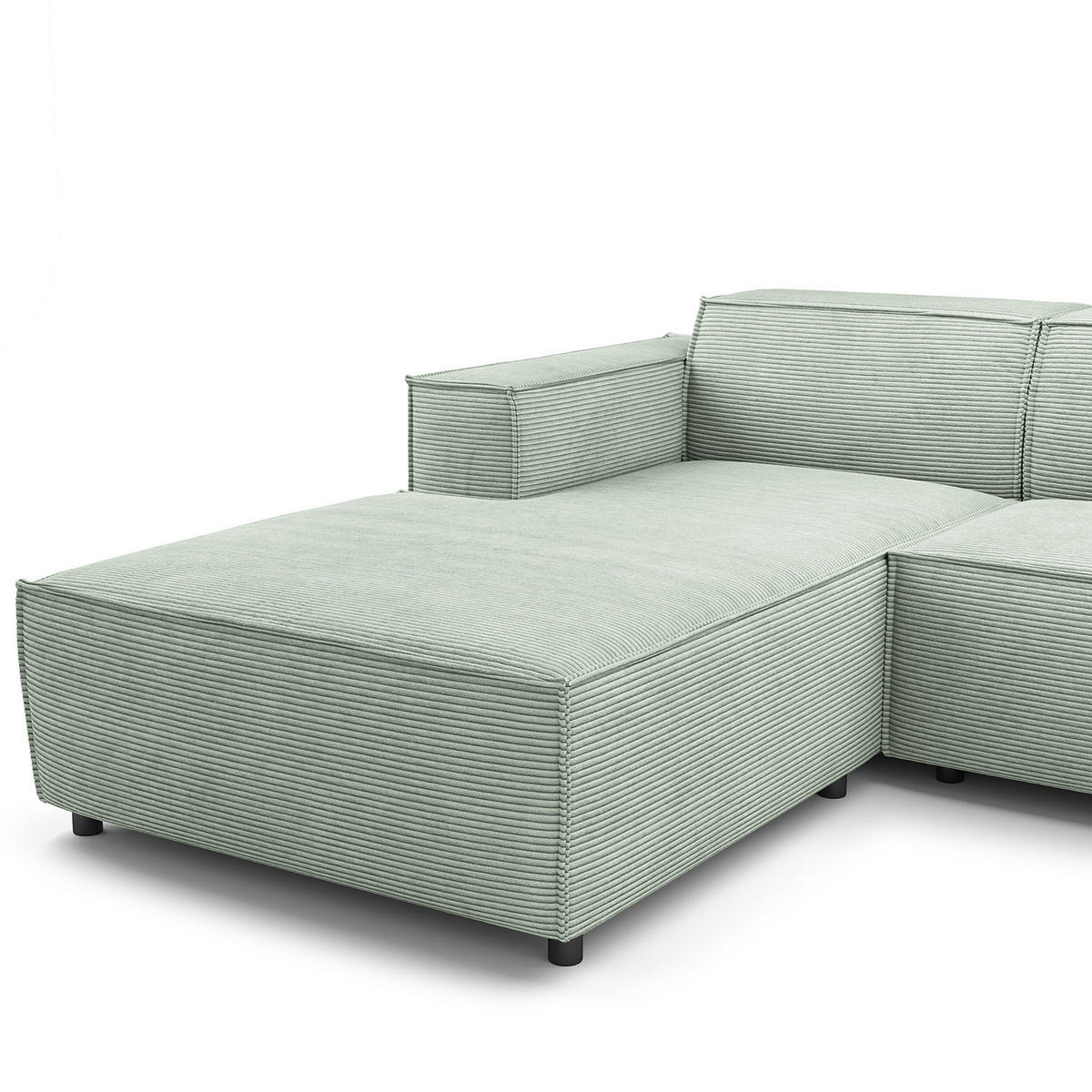 WOHNLANDSCHAFT mit Longchair & Ottomane - Schwarz/Mintgrün, Kunststoff/Textil (369/70/234cm) - home24