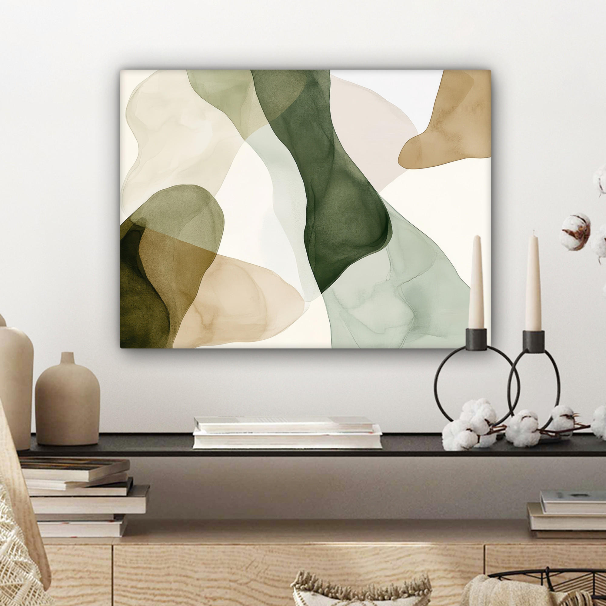 LEINWANDBILD Japandi - Abstrakt - Grün 40x30 cm - Salbeigrün, Textil (40/30cm) - MuchoWow