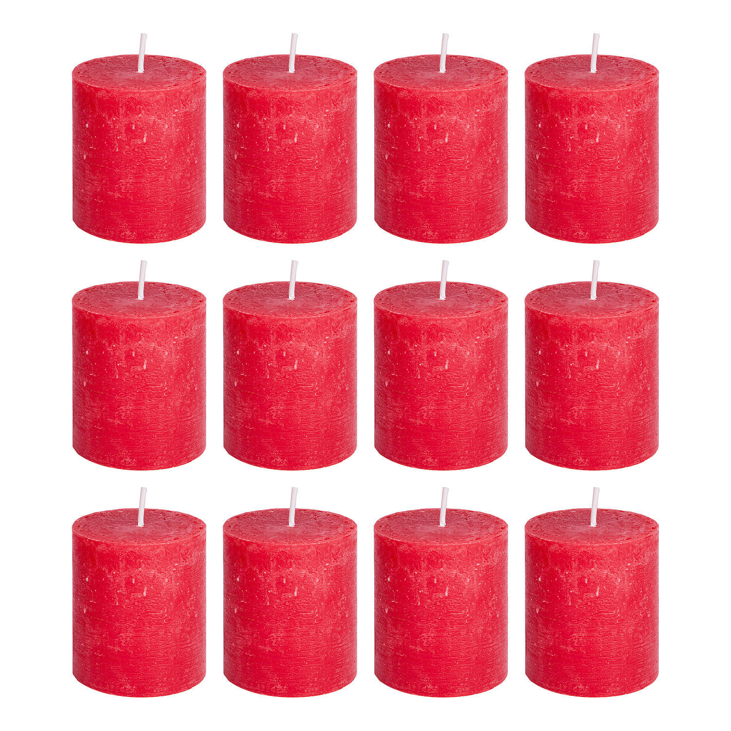 STUMPENKERZE (12er Set) Rustic - Rot, Paraffin (7/8/7cm) - Butlers