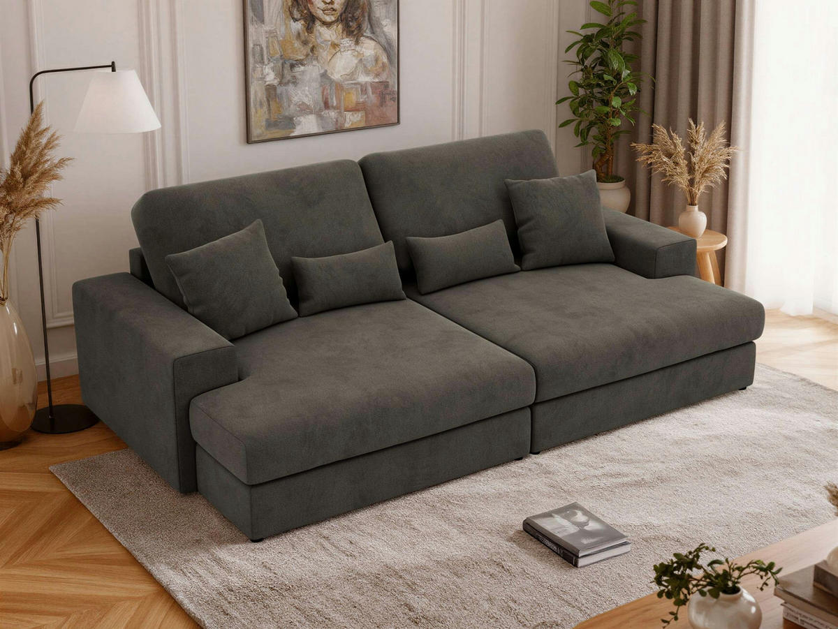 ŠTVORMIESTOVÁ POHOVKA ANERO - Tmavosivá Samet - čierna/tmavosivá, textil/plast (292/107/163cm) - MKS