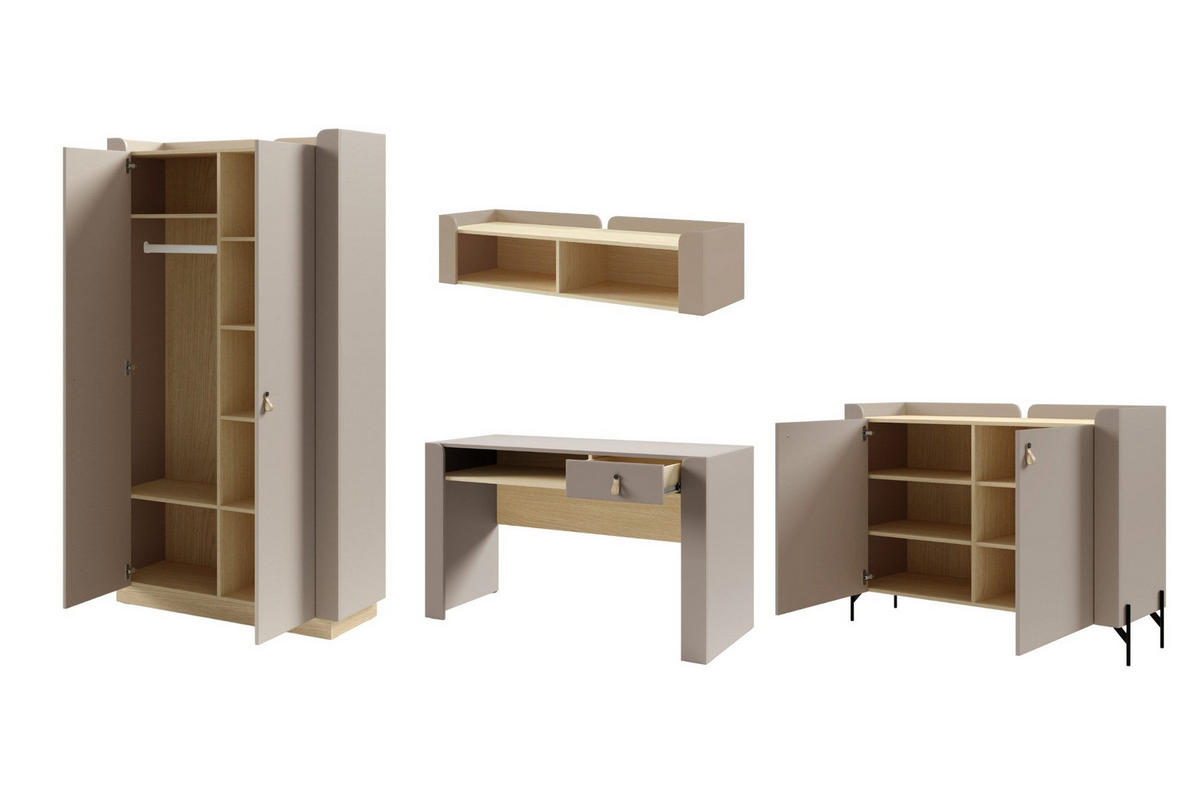 JUGENDZIMMER-SET SOVI D 4-teilig in Porcini / Eiche Mavelie - Eichefarben/Braun, Holzwerkstoff (360/201/52cm) - Deine Möbel 24