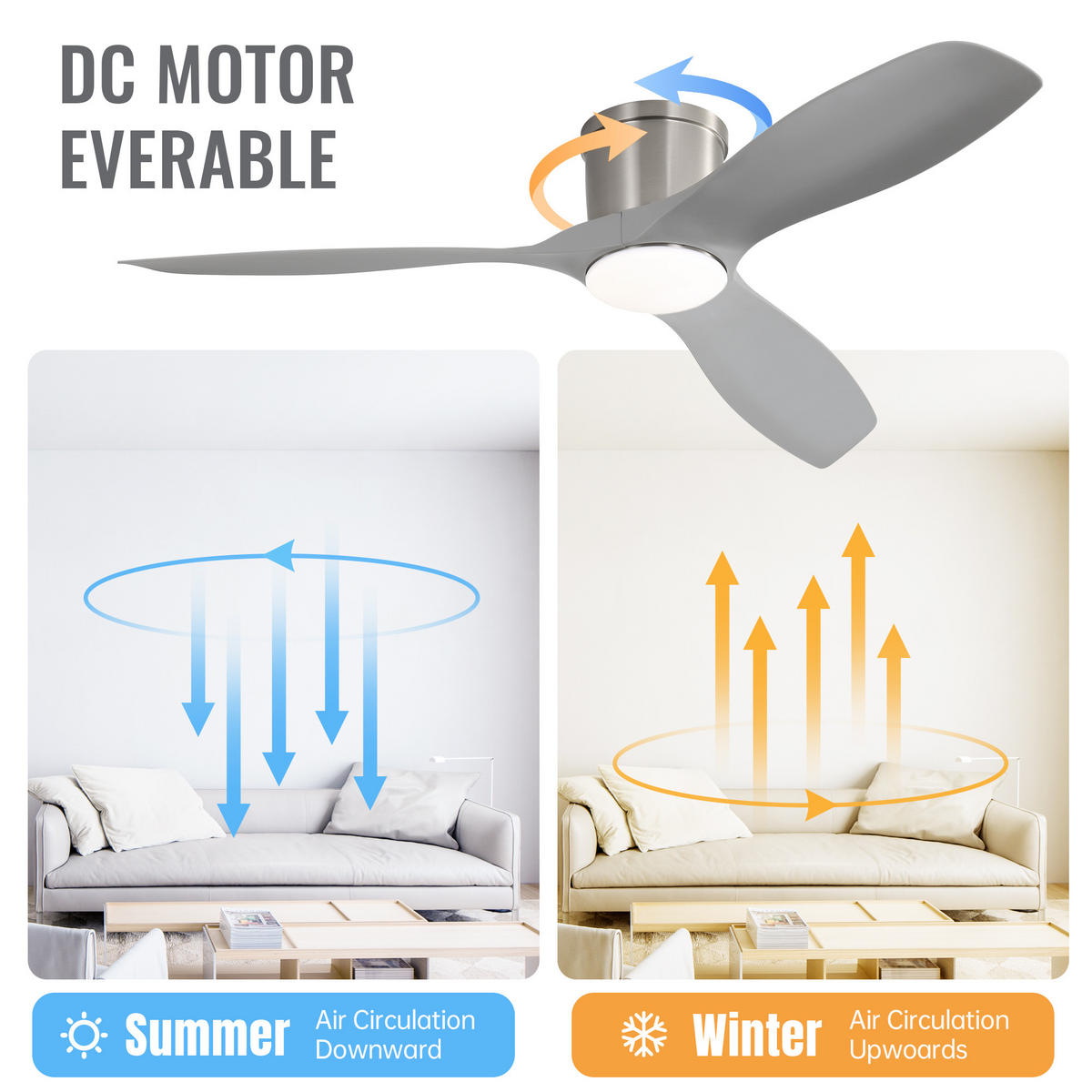 DECKENVENTILATOR DE-16275 52 Zoll mit LED & Speicherfunktion Grau - Silberfarben, Kunststoff (132.08/132.08/31.8cm) - ComfortXL