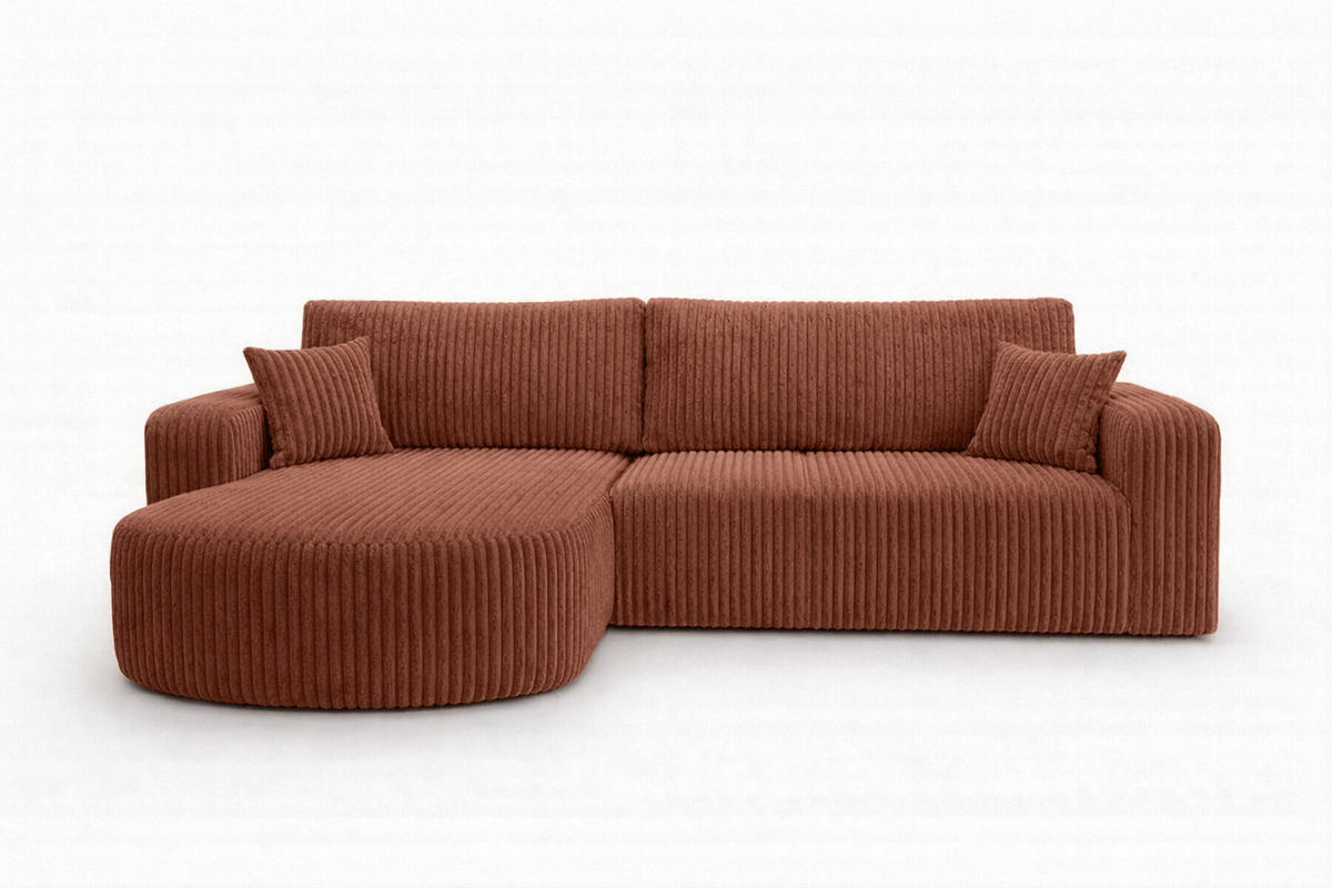 ECKSOFA Mit Schlaffunktion, Cordstoff Tilia, Kupfer, Links, ROUND ONE XL - Orange, Holz (271/175cm) - Kaiser Möbel