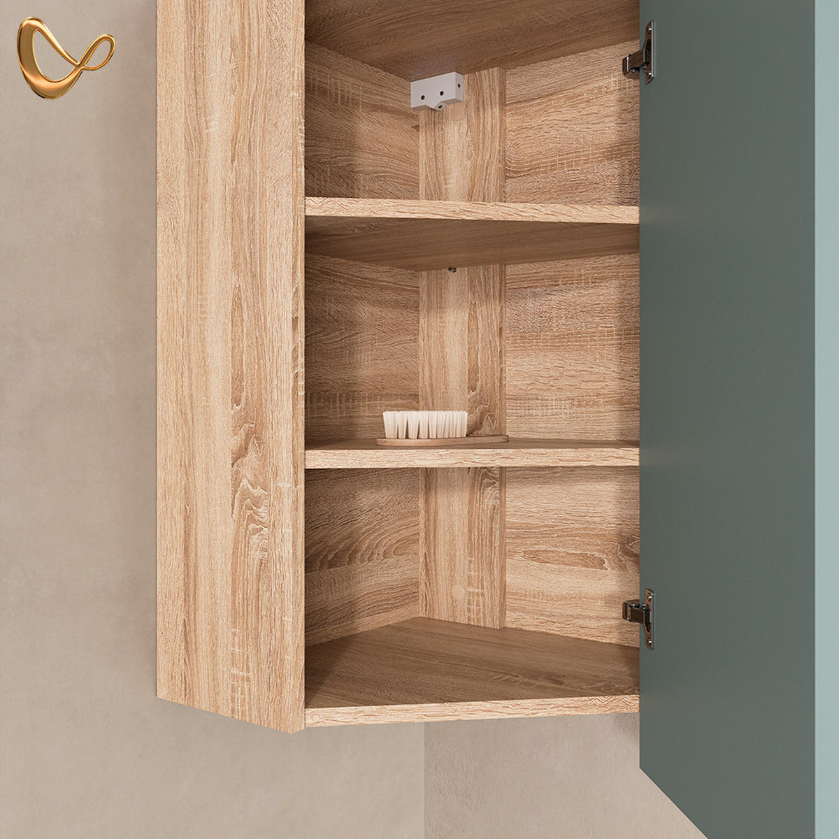 BADSCHRANK Marano Blau-Grau 42.4 x 75 cm mit Tür und offenen Fächern - Blaugrau/Sonoma Eiche, Holzwerkstoff (42.4/75/42.4cm) - Livinity®
